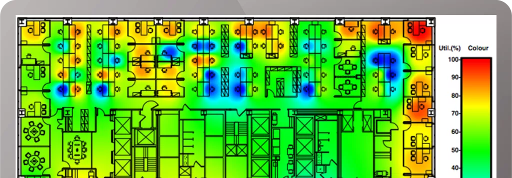 Half a computer screen showing a heat map of utilisation created by the Accordant survey module.