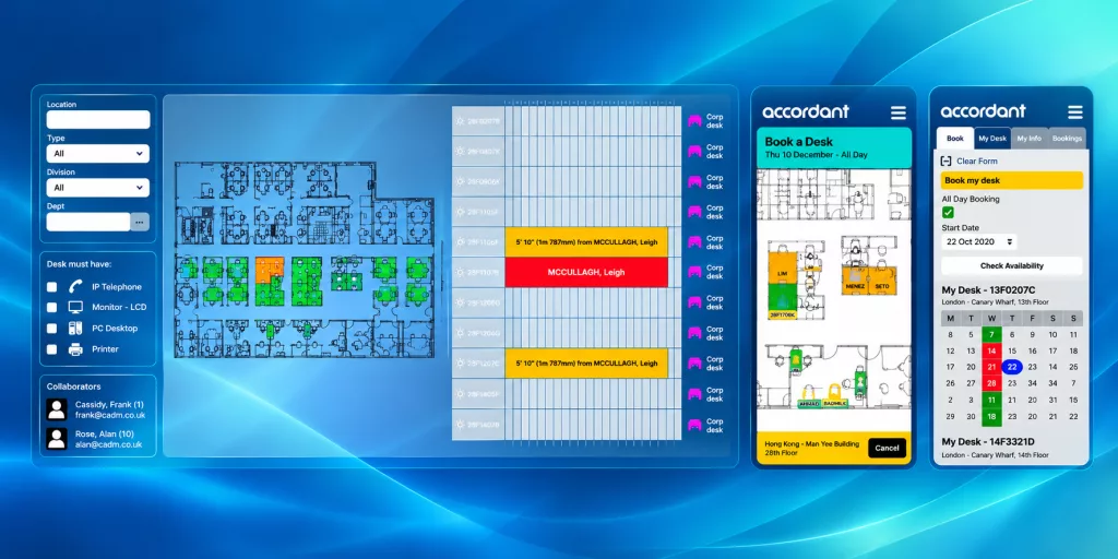Accordant desk booking software on desktop and mobile