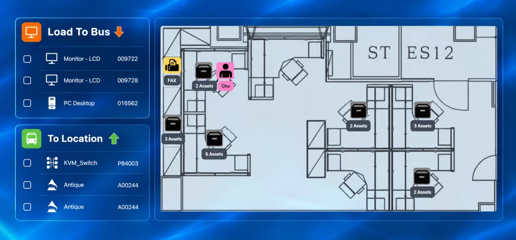 Virtual cabinets for organising multiple workplace assets