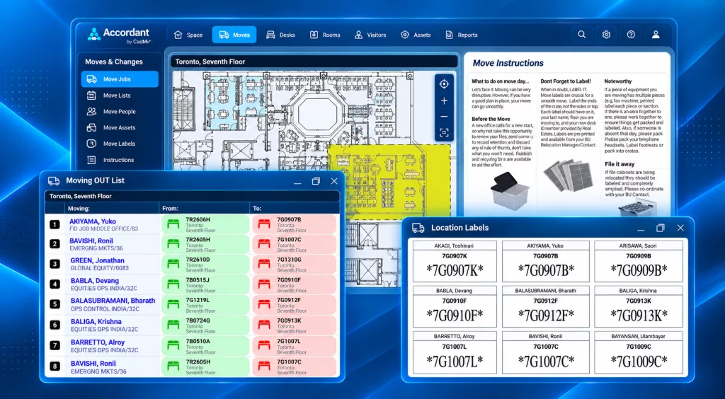 Workplace move documentation including move instructions and location labels